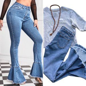 Frayed Bottom Stretchy Jeans High Waist Size 10